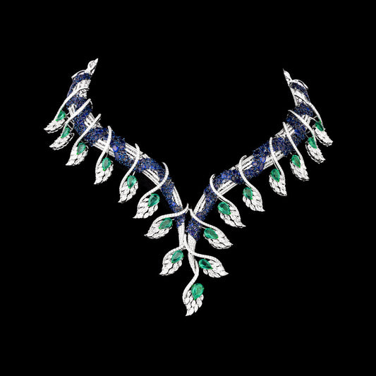 18K White Gold Diamond Necklace - 17.67ct VS-SI-FG with Colour Stones