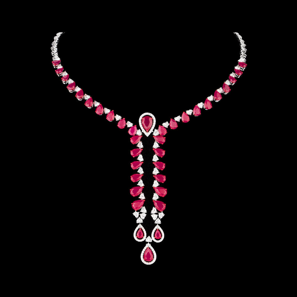 18K White Gold Diamond Necklace - 8.91ct VVS-VS-FG with Colour Stones
