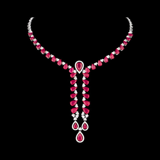 18K White Gold Diamond Necklace - 8.91ct VVS-VS-FG with Colour Stones