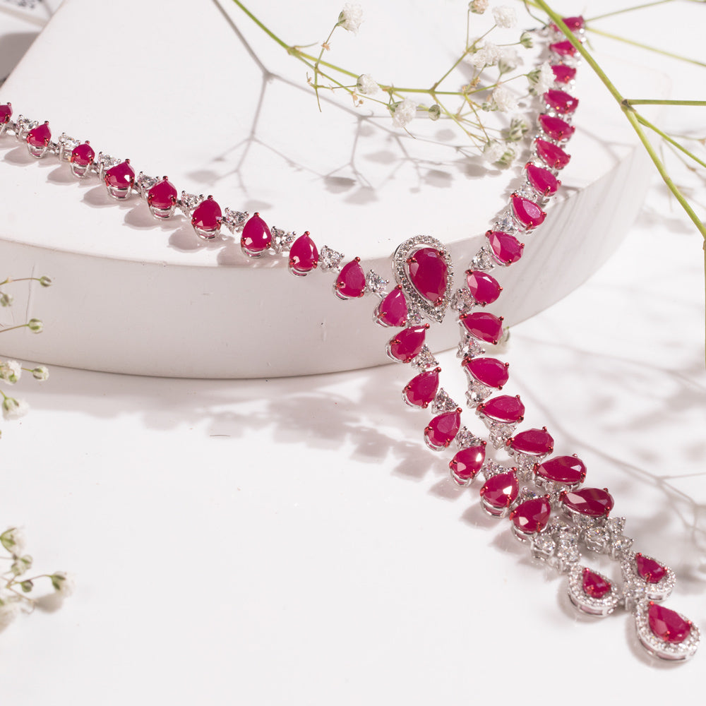 18K White Gold Diamond Necklace - 8.91ct VVS-VS-FG with Colour Stones