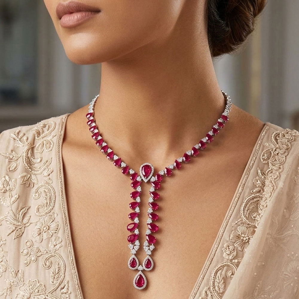 18K White Gold Diamond Necklace - 8.91ct VVS-VS-FG with Colour Stones