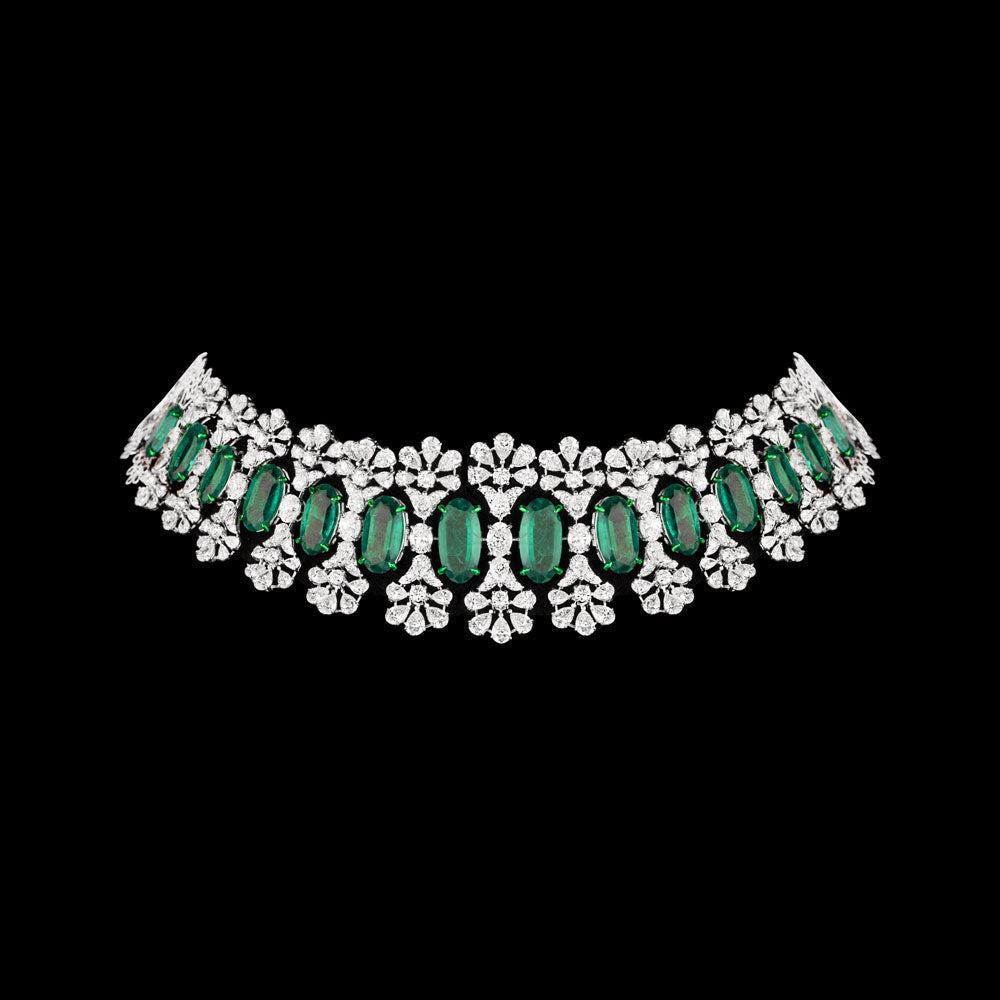 18K White Gold Diamond Necklace - 20.263ct VS-SI-GH with Colour Stones