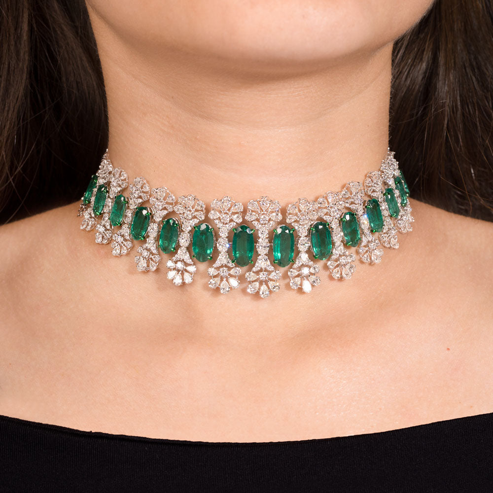 18K White Gold Diamond Necklace - 20.263ct VS-SI-GH with Colour Stones