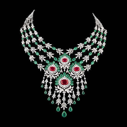 18K White Gold Diamond Necklace - 39.495ct VS-SI-EF with Colour Stones