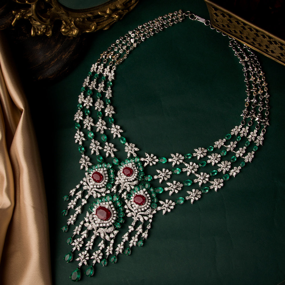 18K White Gold Diamond Necklace - 39.495ct VS-SI-EF with Colour Stones