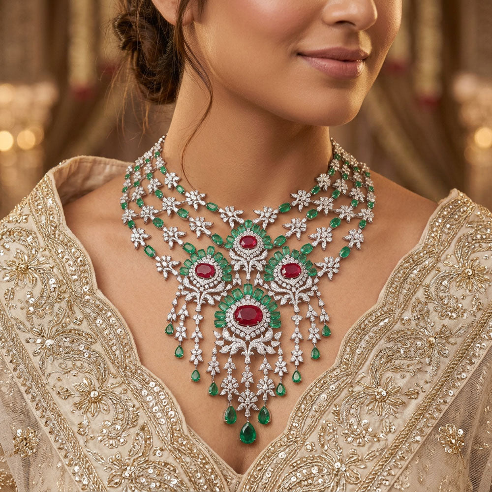 18K White Gold Diamond Necklace - 39.495ct VS-SI-EF with Colour Stones