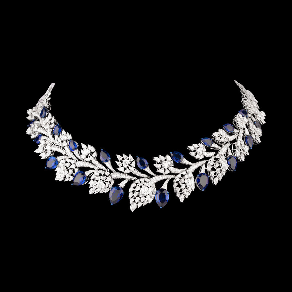 18K White Gold Diamond Necklace - 22.144ct VS-SI-FG with Colour Stones