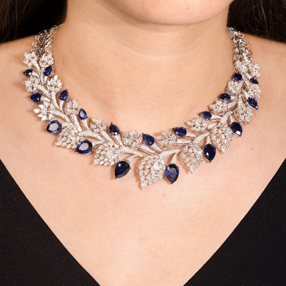 18K White Gold Diamond Necklace - 22.144ct VS-SI-FG with Colour Stones