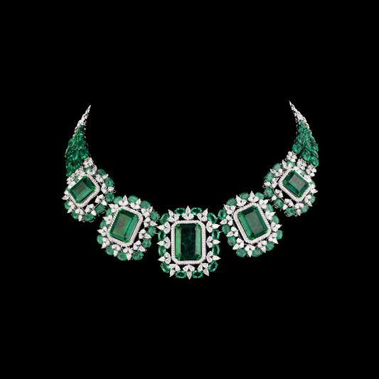 18K White Gold Diamond Necklace - 14.425ct VVS-VS-FG with Colour Stones