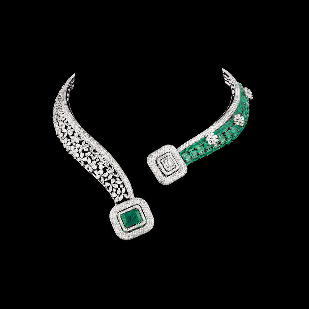 18K White Gold Diamond Necklace - 24.15ct VS-SI-FG with Colour Stones