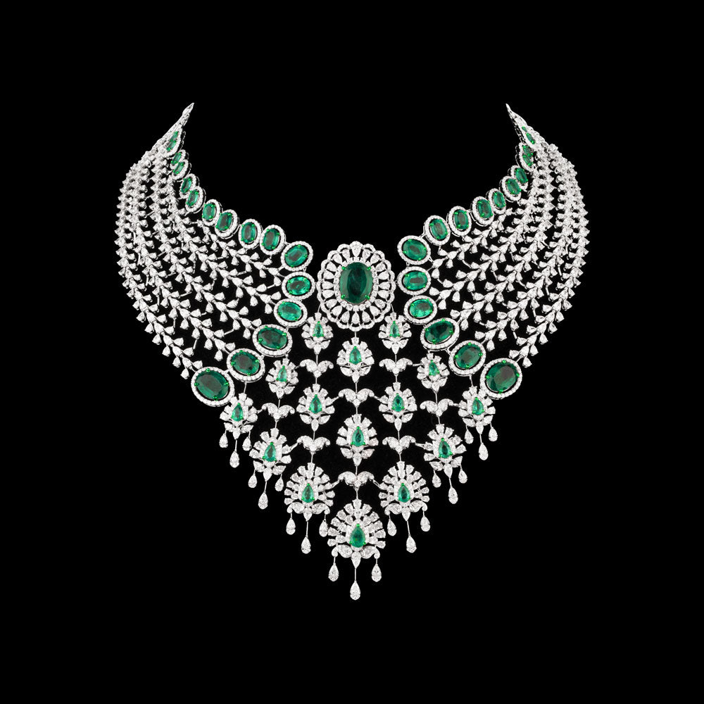 18K White Gold Diamond Necklace - 55.66ct VS-SI-EF with Colour Stones