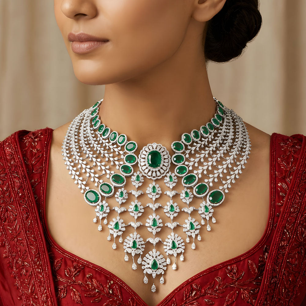 18K White Gold Diamond Necklace - 55.66ct VS-SI-EF with Colour Stones