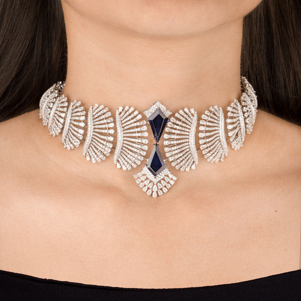 18K White Gold Diamond Necklace - 29.37ct VS-SI-EF with Colour Stones