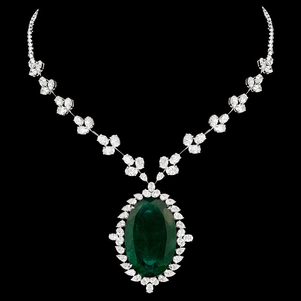 18K White Gold Diamond Necklace - 21.57ct VS-SI-GH with Colour Stones