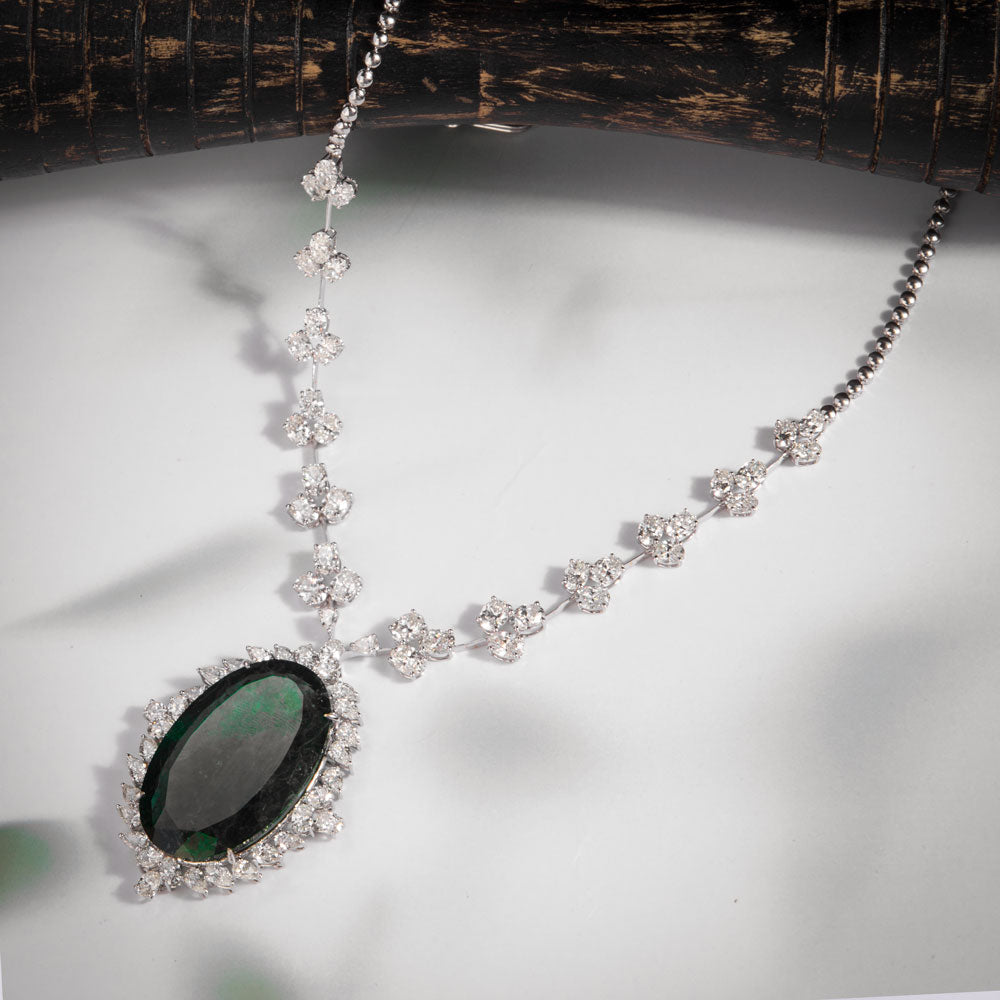 18K White Gold Diamond Necklace - 21.57ct VS-SI-GH with Colour Stones