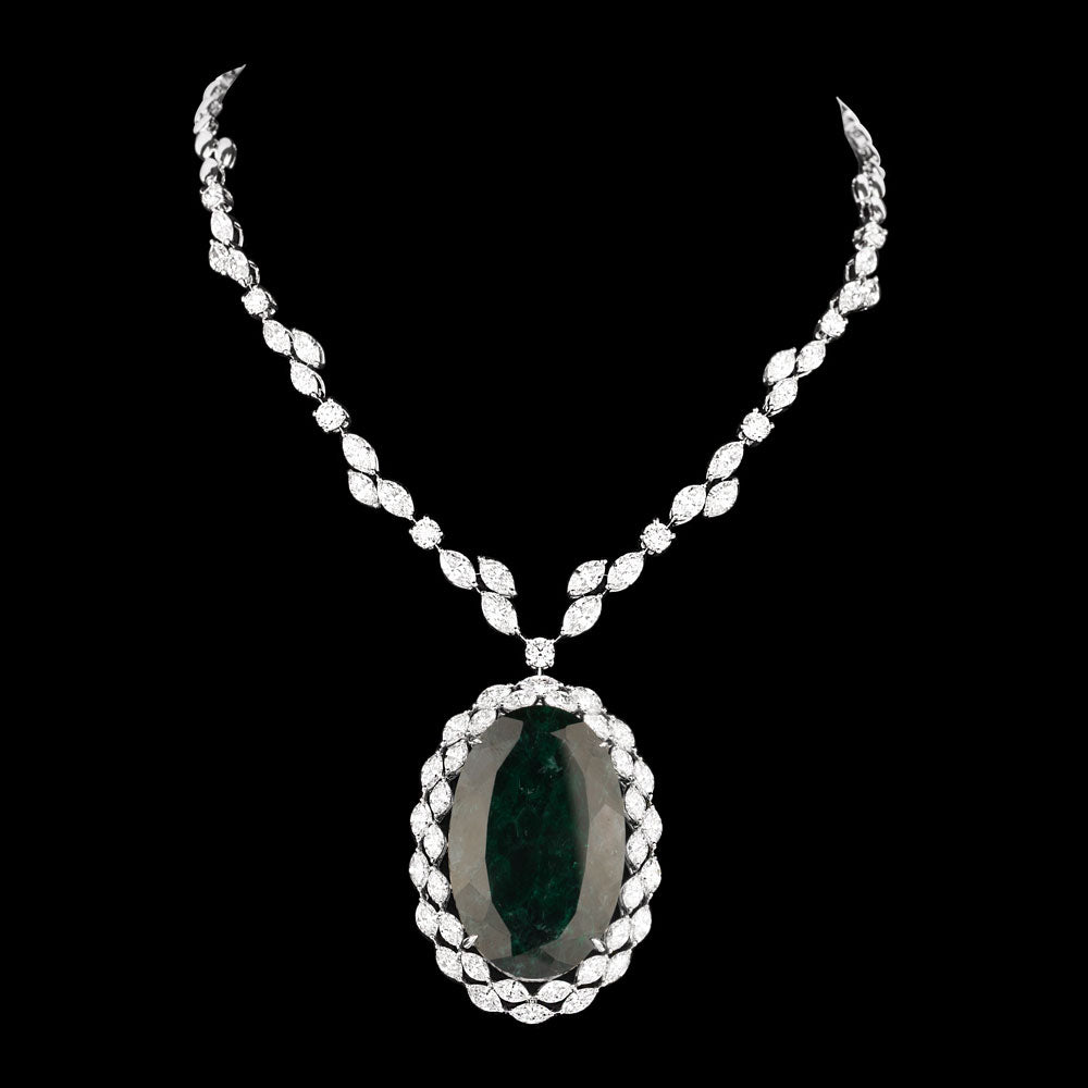 18K White Gold Diamond Necklace - 16.985ct VS-SI-GH with Colour Stones