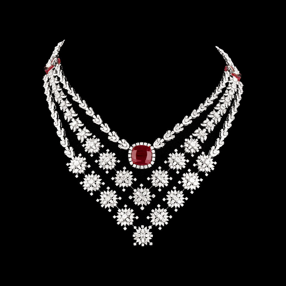 18K White Gold Diamond Necklace - 38.036ct VS-SI-FG with Colour Stones