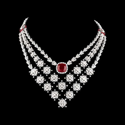 18K White Gold Diamond Necklace - 38.036ct VS-SI-FG with Colour Stones