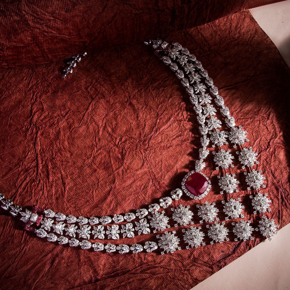 18K White Gold Diamond Necklace - 38.036ct VS-SI-FG with Colour Stones