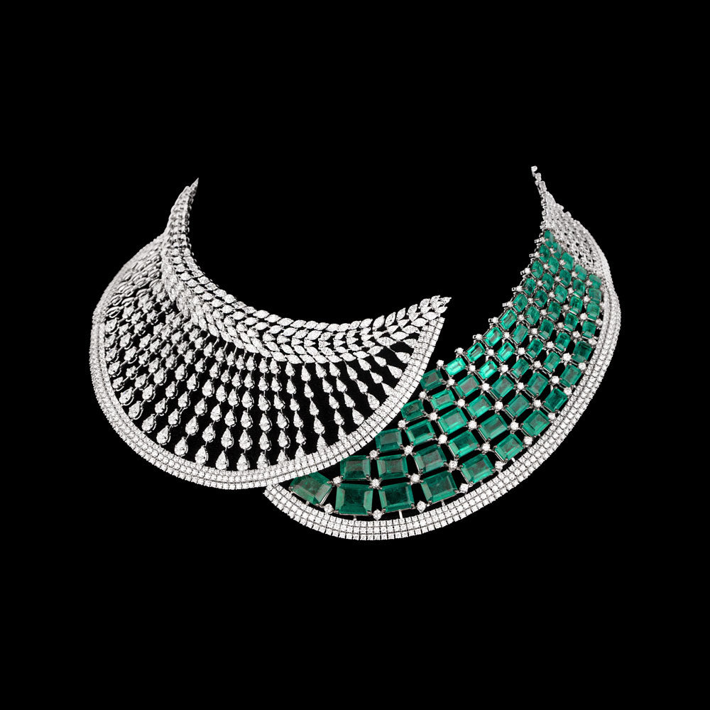 18K White Gold Diamond Necklace - 31.82ct VS-SI-EF with Colour Stones