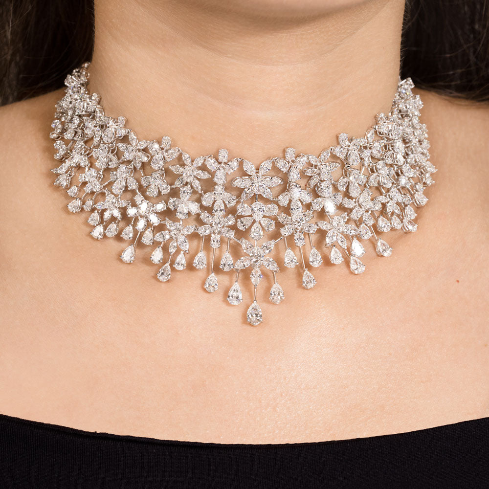 14K White Gold Diamond Necklace - 44.147ct VVS-EF