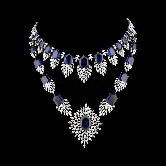 18K White Gold Diamond Necklace - 23.17ct VVS-VS-FG with Colour Stones