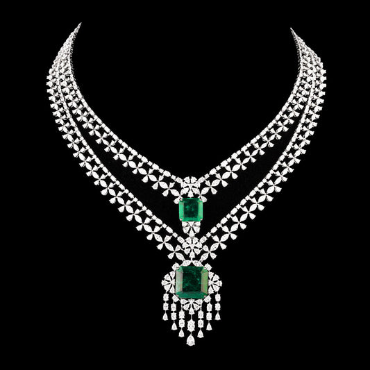 18K White Gold Diamond Necklace - 16.171ct VVS-VS-EF with Colour Stones