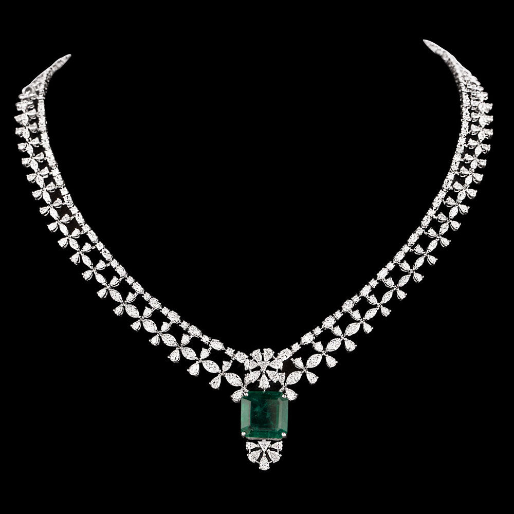 18K White Gold Diamond Necklace - 9.079ct VVS-VS-EF with Colour Stones