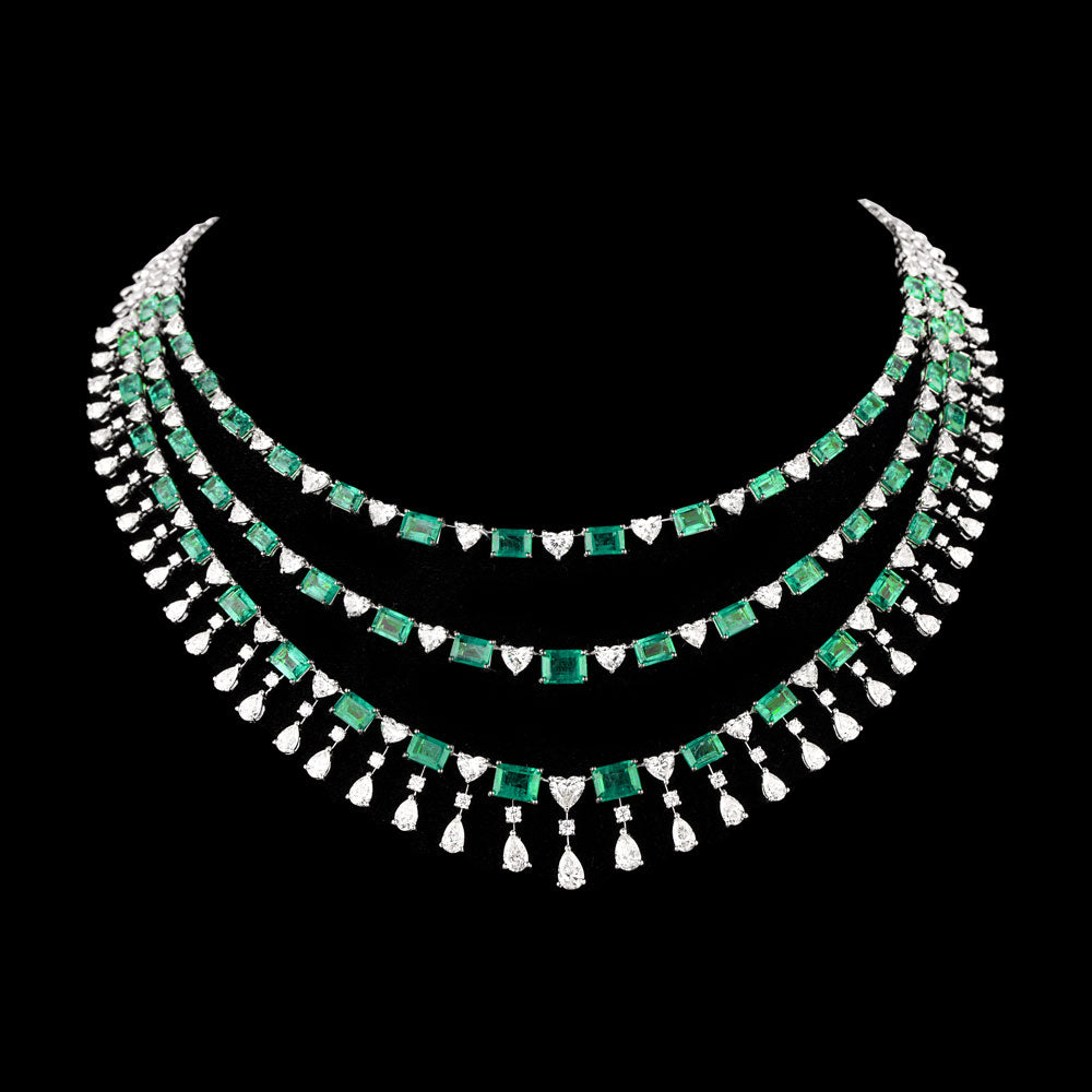 18K White Gold Diamond Necklace - 29.73ct VS-SI-GH with Colour Stones