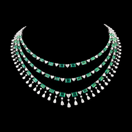 18K White Gold Diamond Necklace - 29.73ct VS-SI-GH with Colour Stones