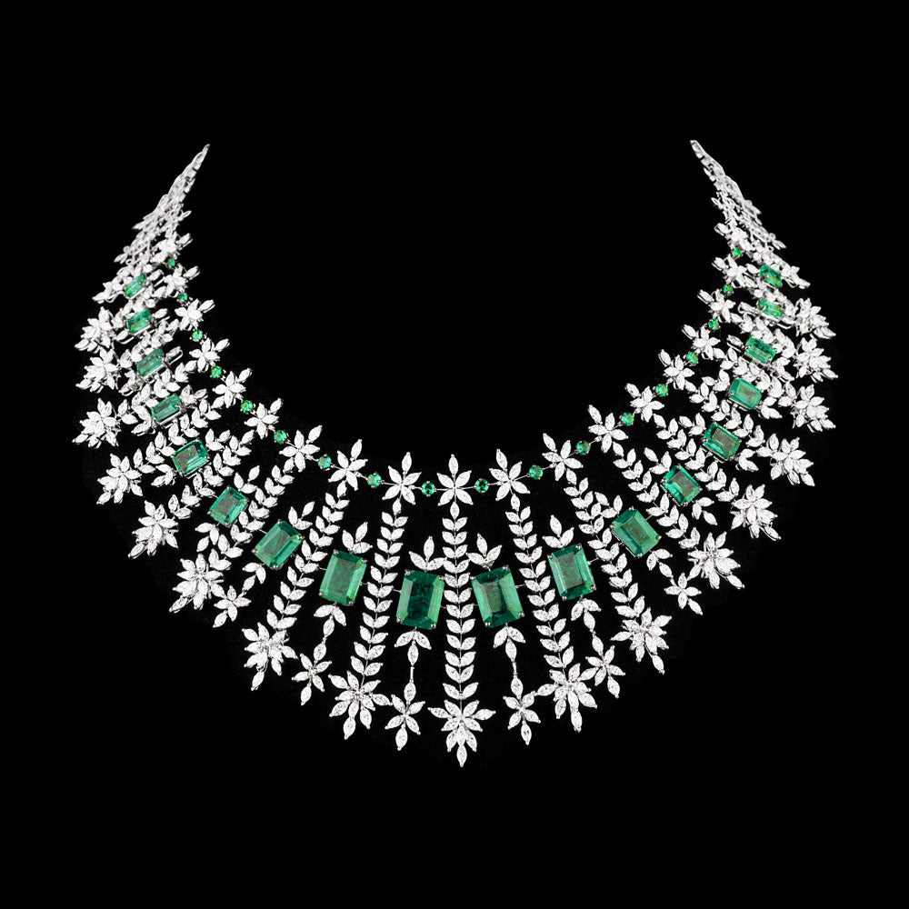 18K White Gold Diamond Necklace - 37.68ct SI2-I1-GH with Colour Stones