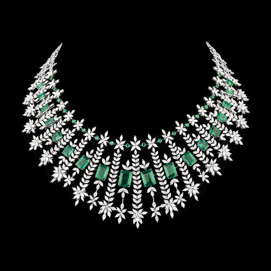 18K White Gold Diamond Necklace - 37.68ct SI2-I1-GH with Colour Stones