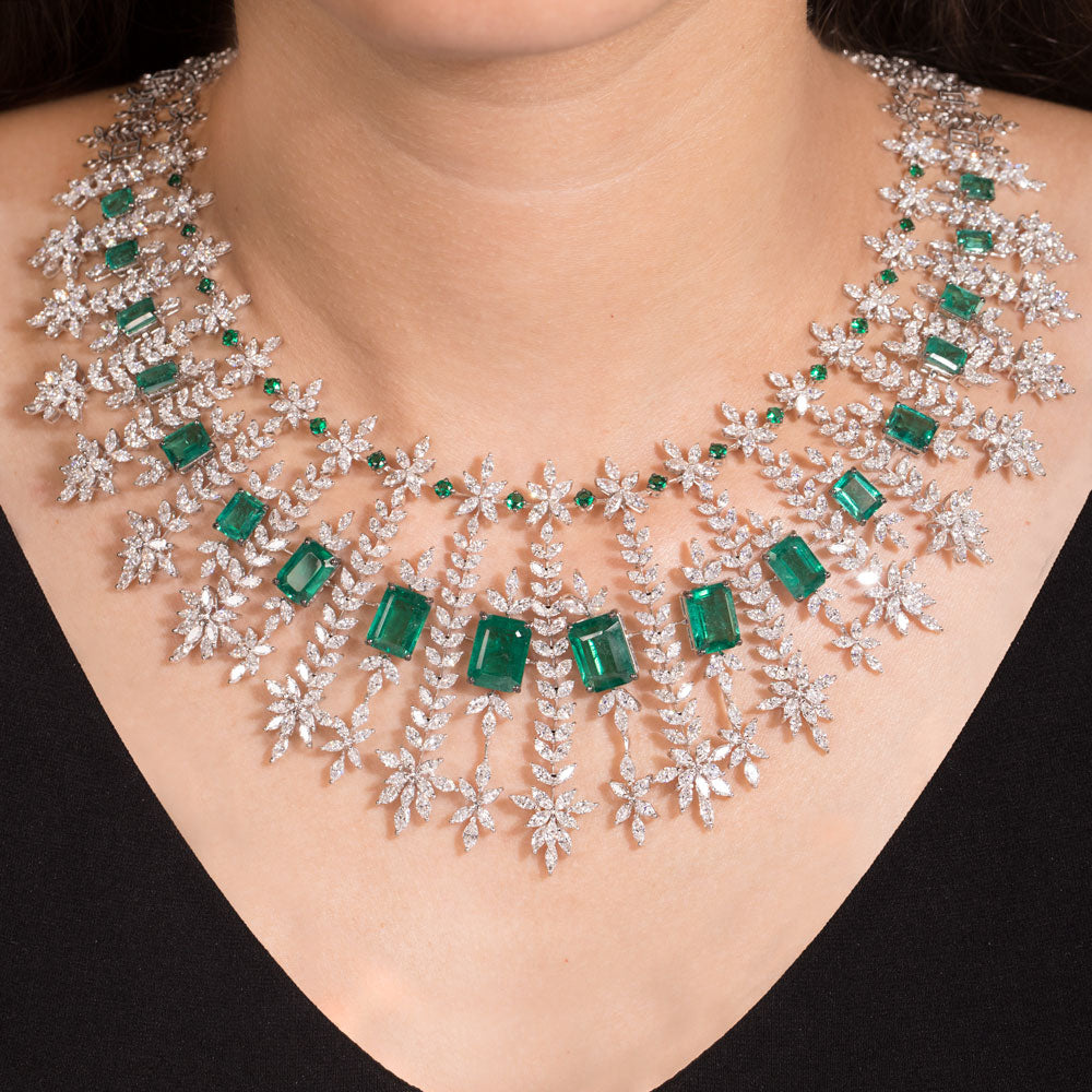 18K White Gold Diamond Necklace - 37.68ct SI2-I1-GH with Colour Stones