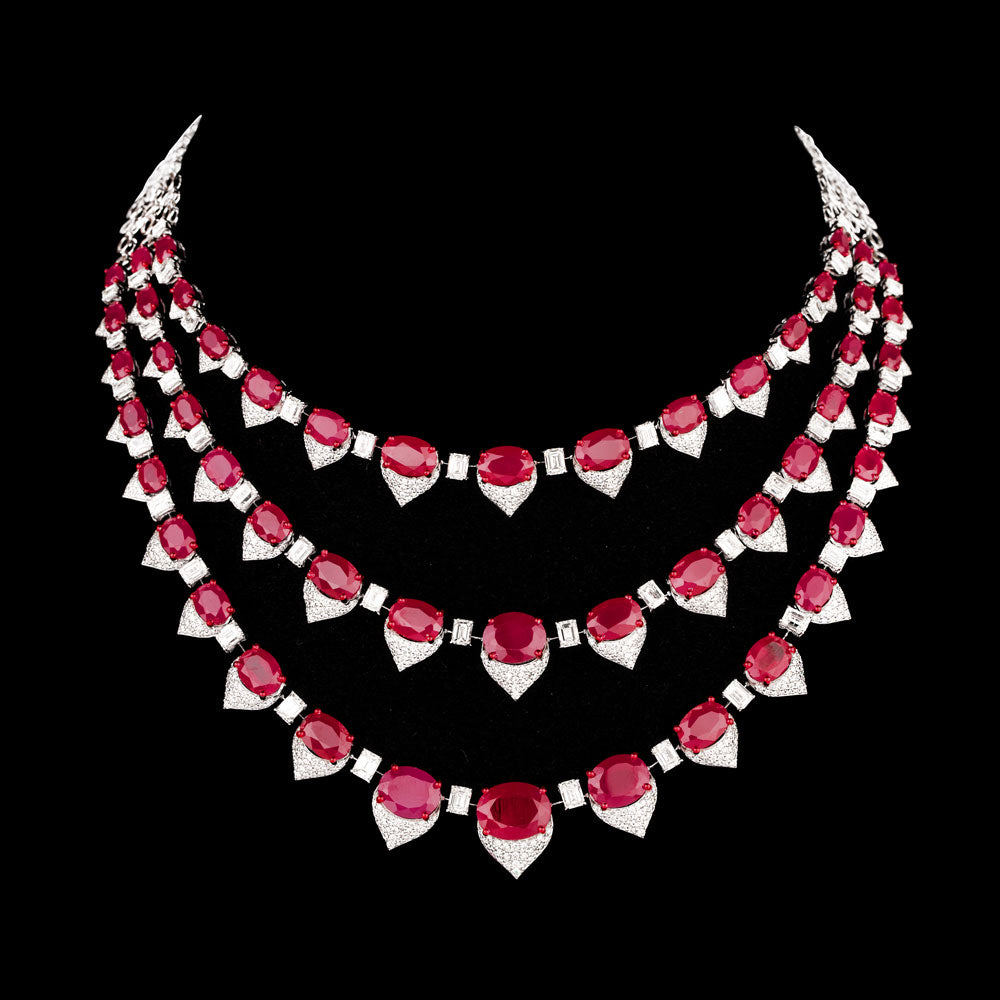 18K White Gold Diamond Necklace - 22.898ct VS-SI-HI with Colour Stones