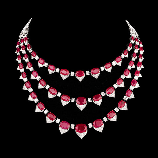 18K White Gold Diamond Necklace - 22.898ct VS-SI-HI with Colour Stones