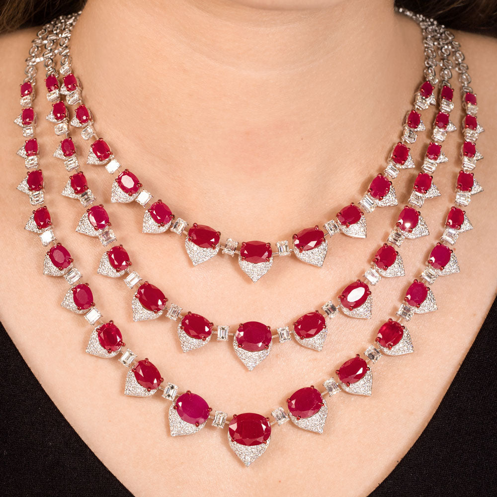 18K White Gold Diamond Necklace - 22.898ct VS-SI-HI with Colour Stones