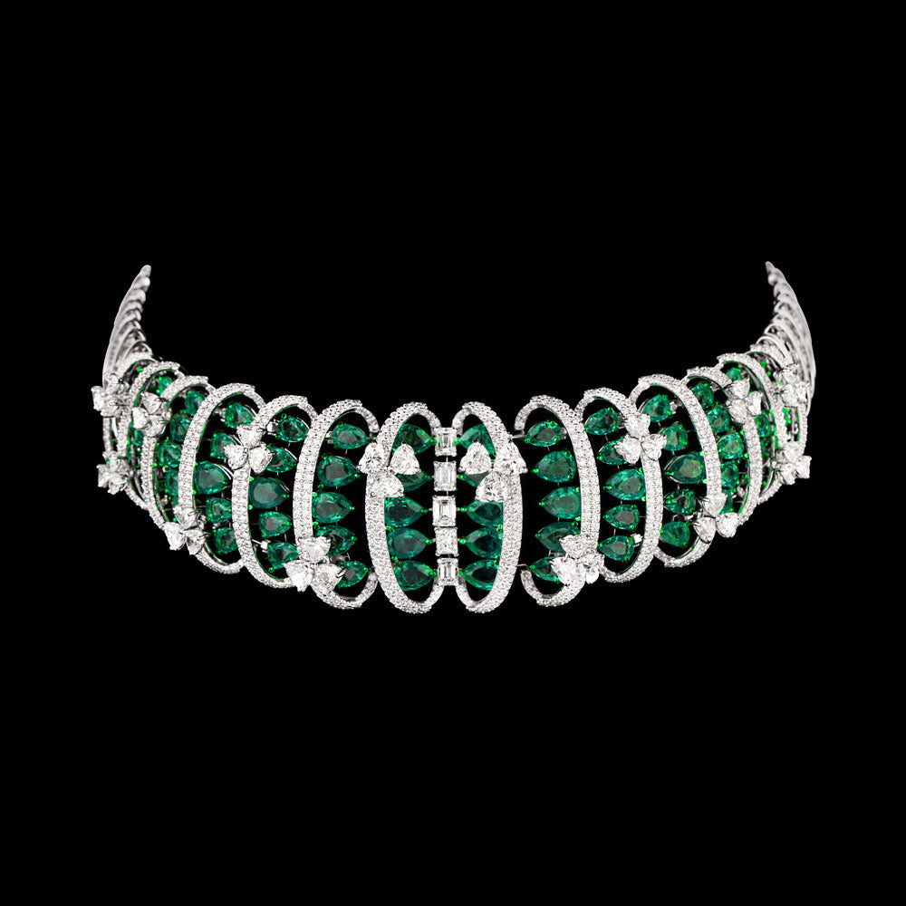 18K White Gold Diamond Necklace - 19.228ct VS-SI-HI with Colour Stones