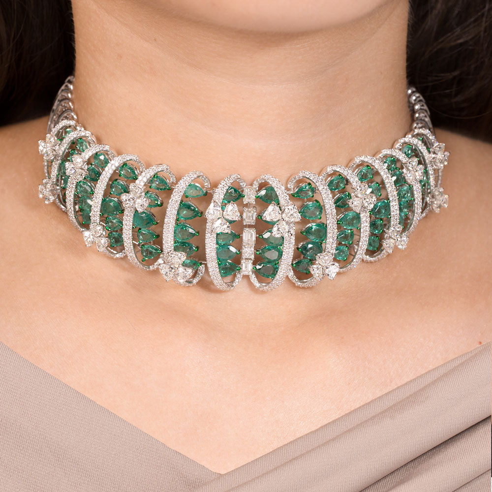 18K White Gold Diamond Necklace - 19.228ct VS-SI-HI with Colour Stones