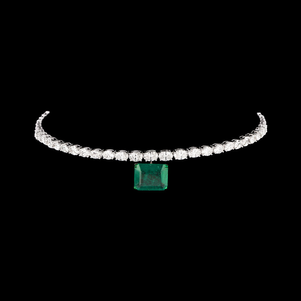 18K White Gold Diamond Necklace - 12.29ct VS-SI-HI with Colour Stones