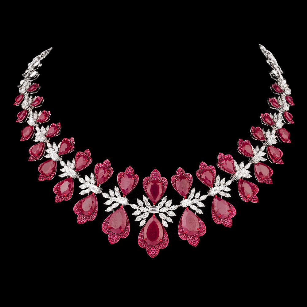 18K White Gold Diamond Necklace - 15.791ct VS-SI-GH with Colour Stones