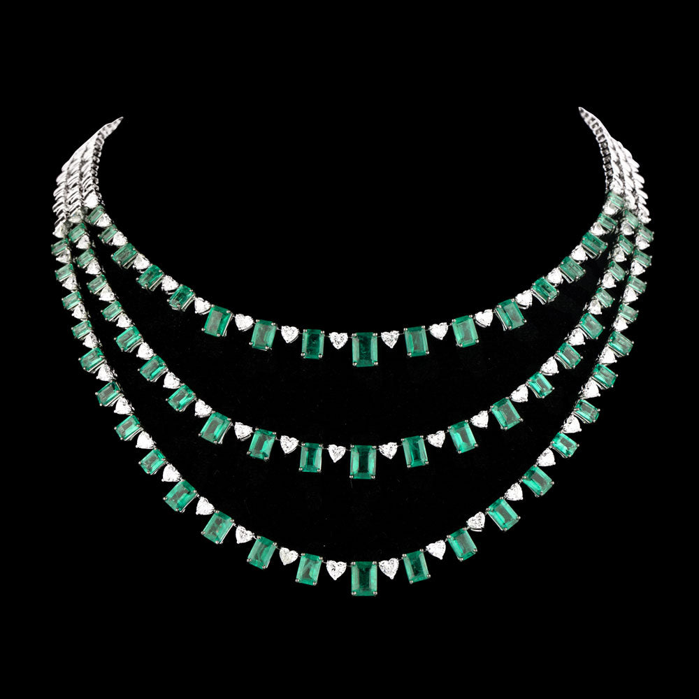 18K White Gold Diamond Necklace - 14.96ct VVS-VS-FG with Colour Stones