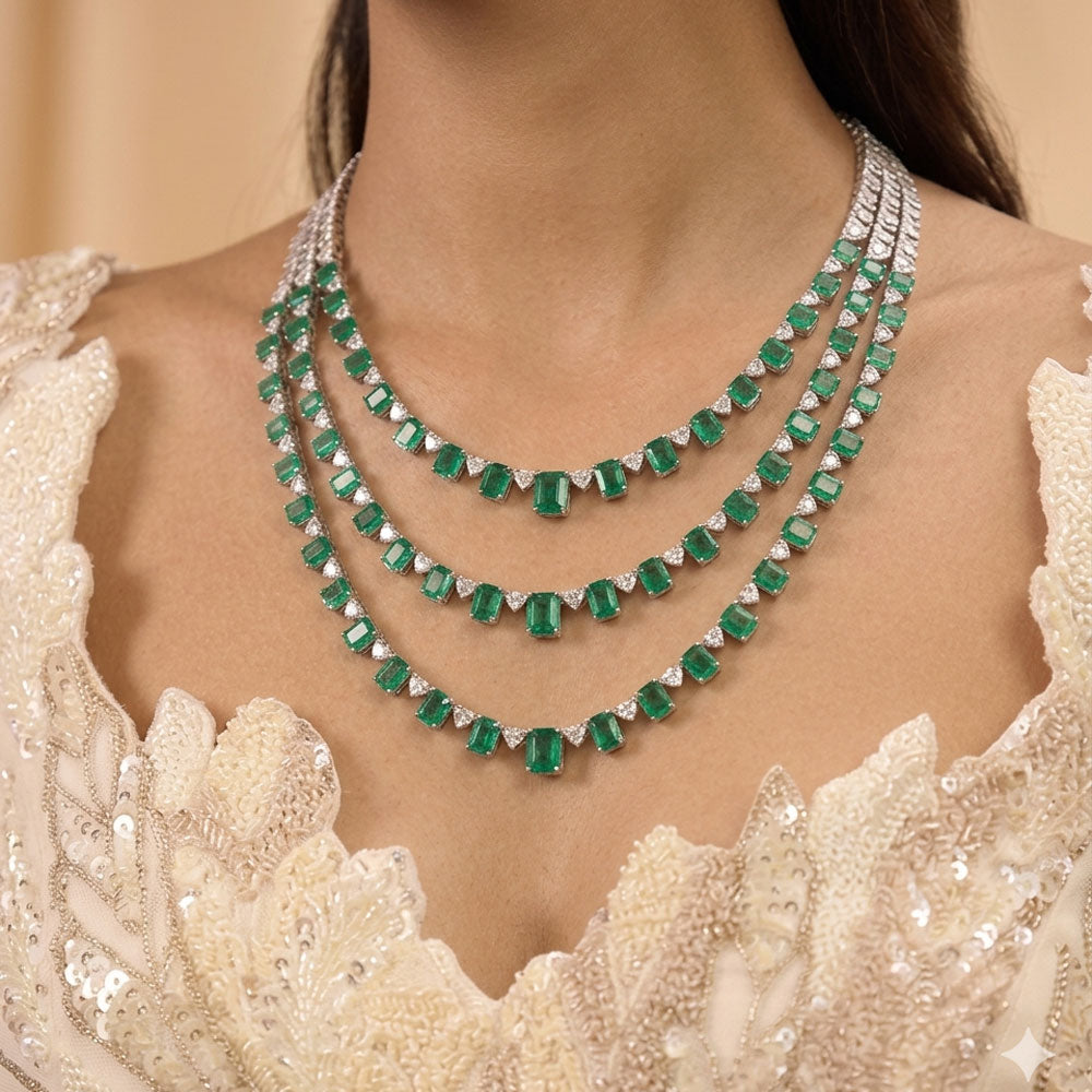 18K White Gold Diamond Necklace - 14.96ct VVS-VS-FG with Colour Stones