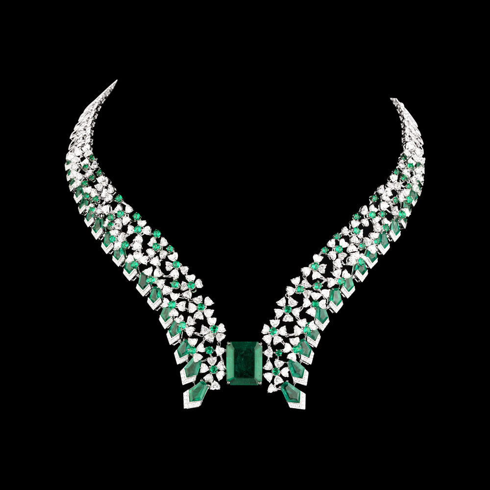 18K White Gold Diamond Necklace - 27.048ct VVS-VS-FG with Colour Stones