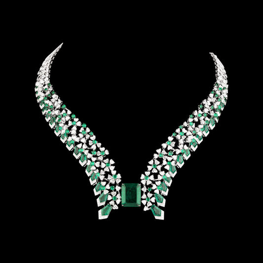 18K White Gold Diamond Necklace - 27.048ct VVS-VS-FG with Colour Stones