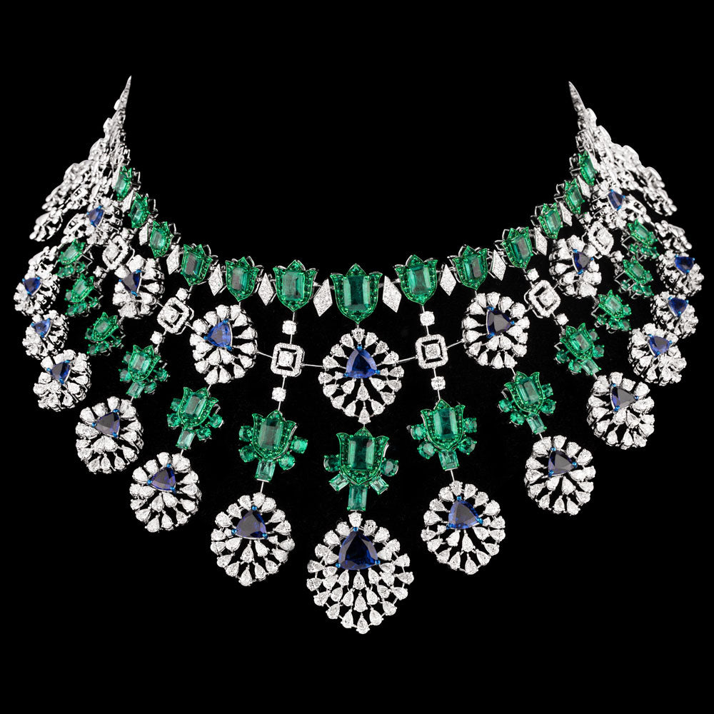 18K White Gold Diamond Necklace - 27.022ct VS-SI-FG with Colour Stones