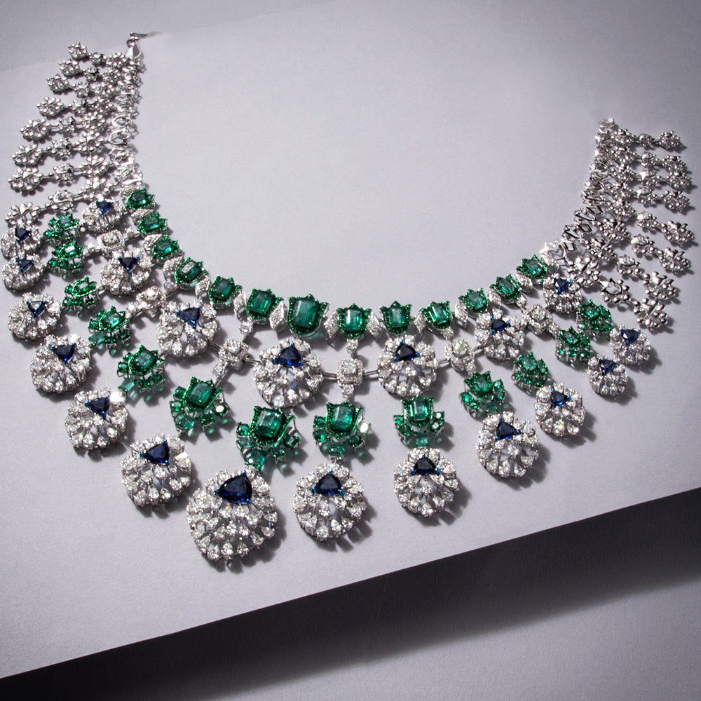 18K White Gold Diamond Necklace - 27.022ct VS-SI-FG with Colour Stones