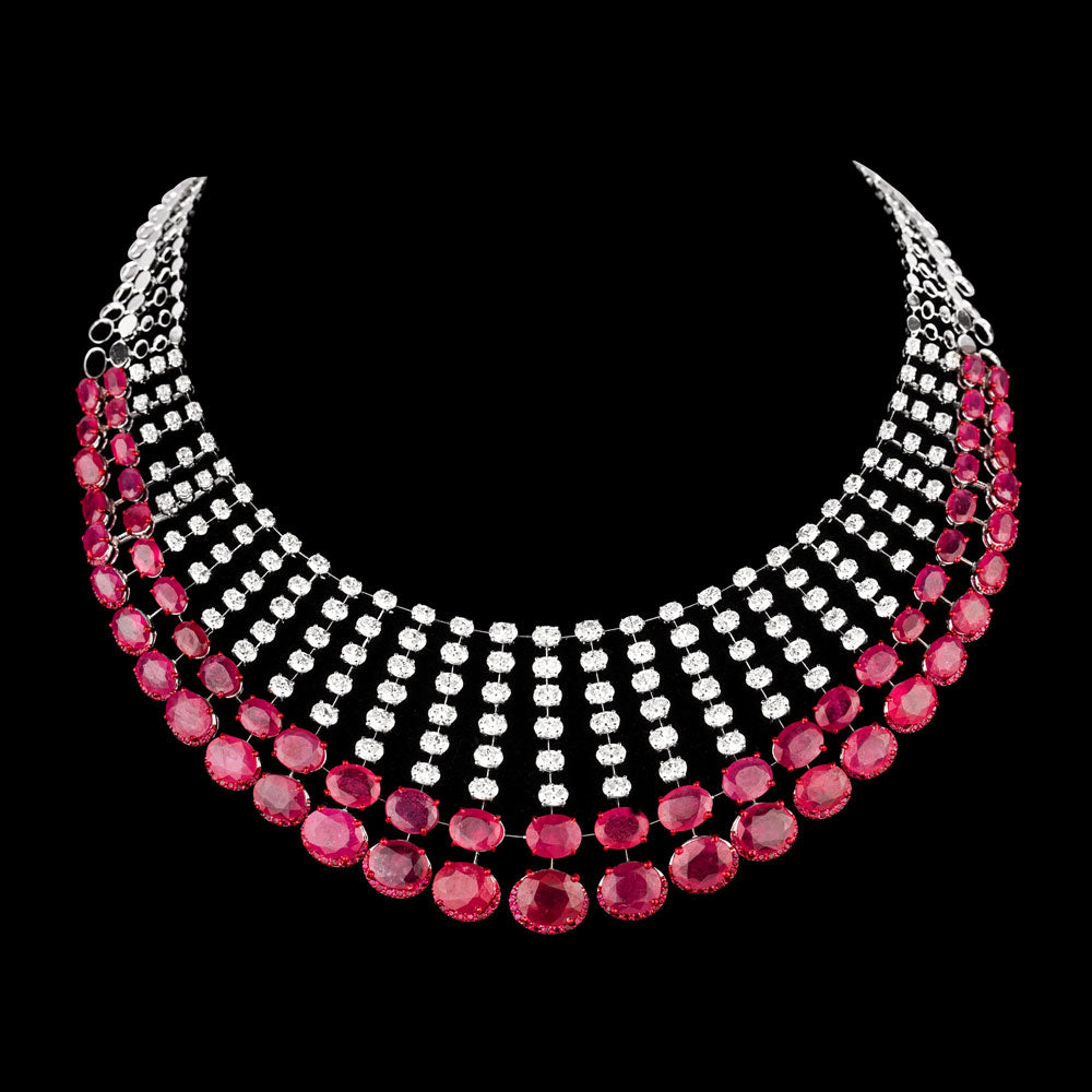 18K White Gold Diamond Necklace - 21.37ct VVS-VS-HI with Colour Stones