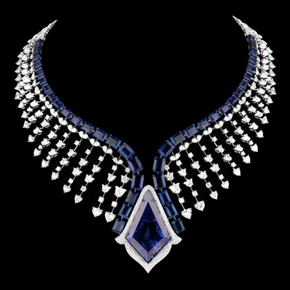 18K White Gold Diamond Necklace - 21.398ct VS-SI-FG with Colour Stones