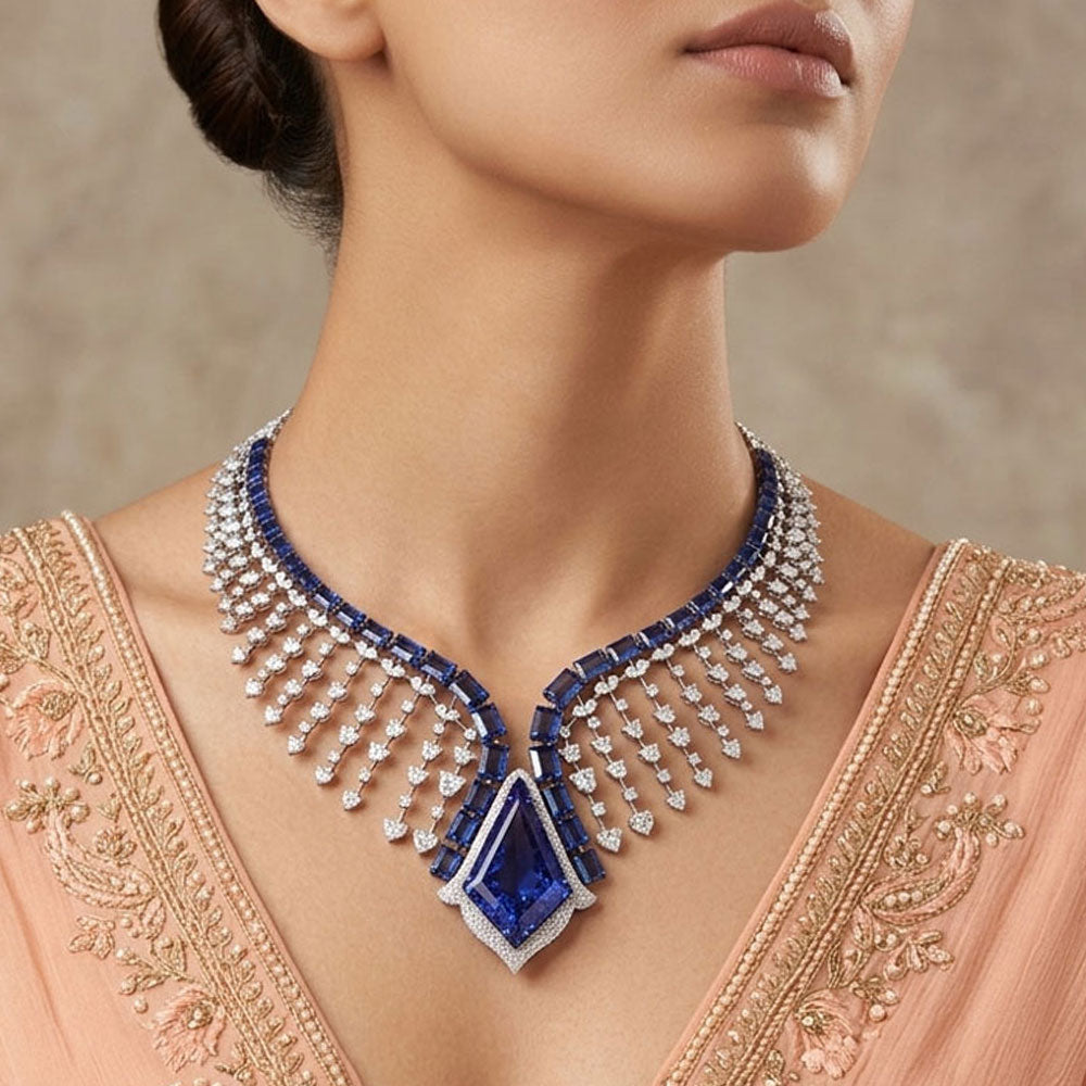18K White Gold Diamond Necklace - 21.398ct VS-SI-FG with Colour Stones