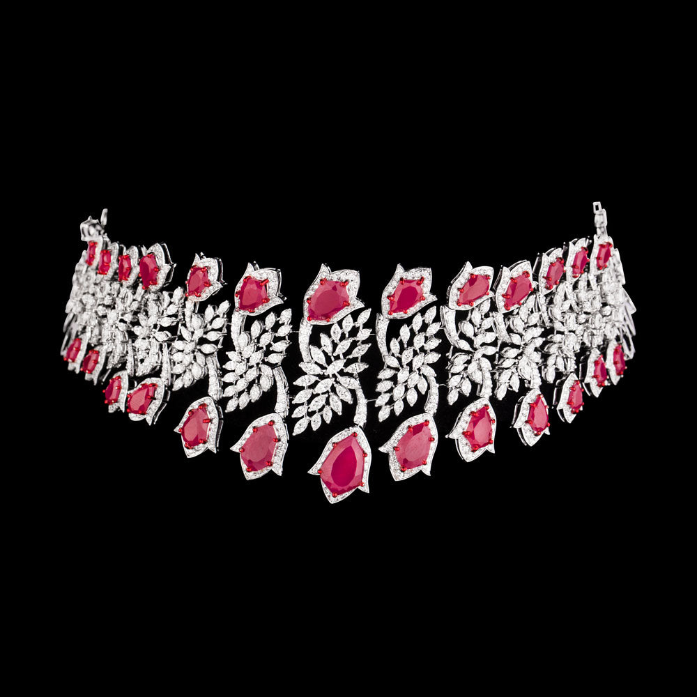 18K White Gold Diamond Necklace - 14.065ct VS-SI-FG with Colour Stones